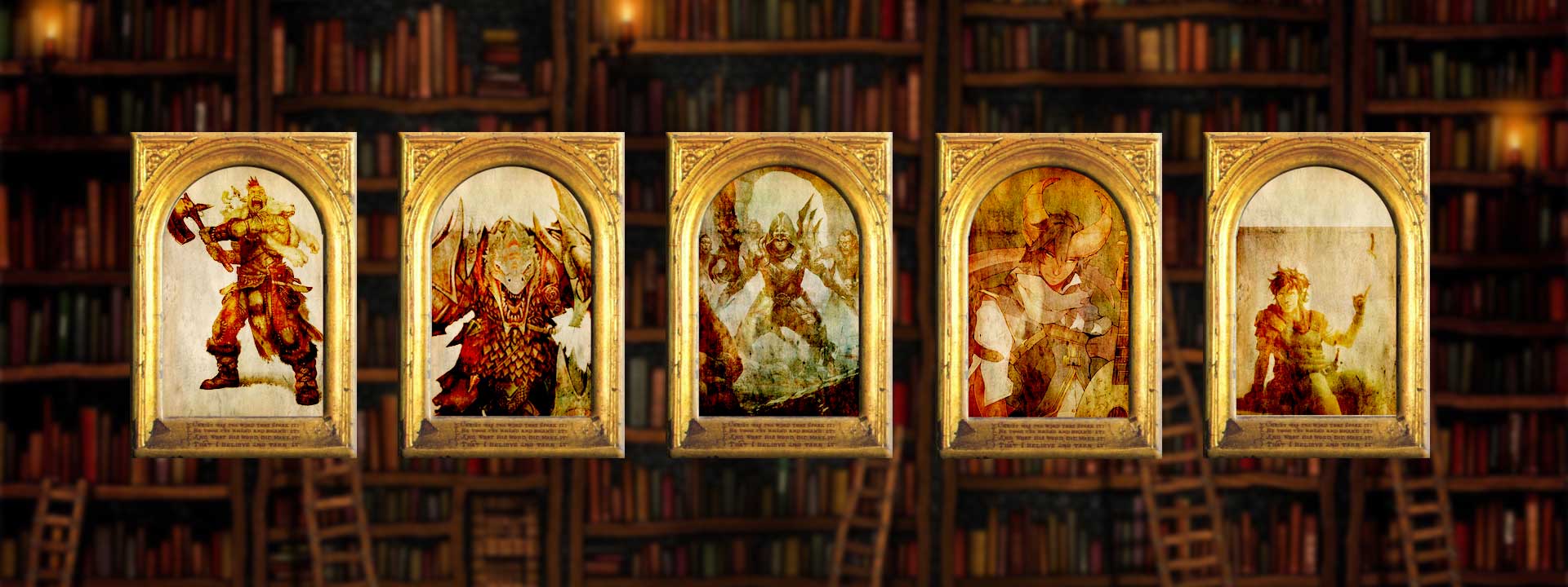 5 quadros com imagens de heróis de fantasia medieval