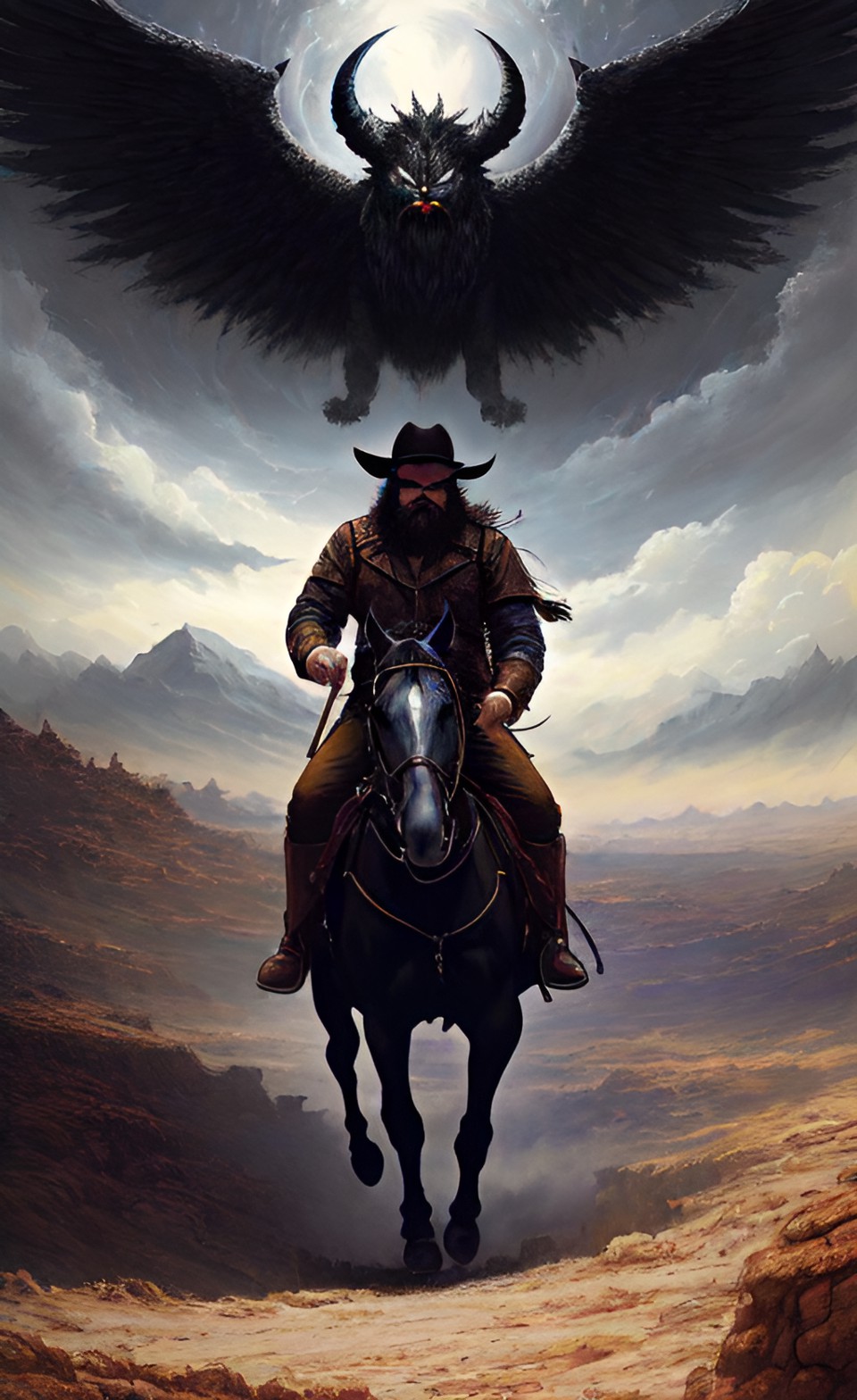 Este é o conto de Brody Hampton, um cowboy barbudo, montado em um cavalo seguindo pelo deserto seguido por um demônio alado voando acima dele