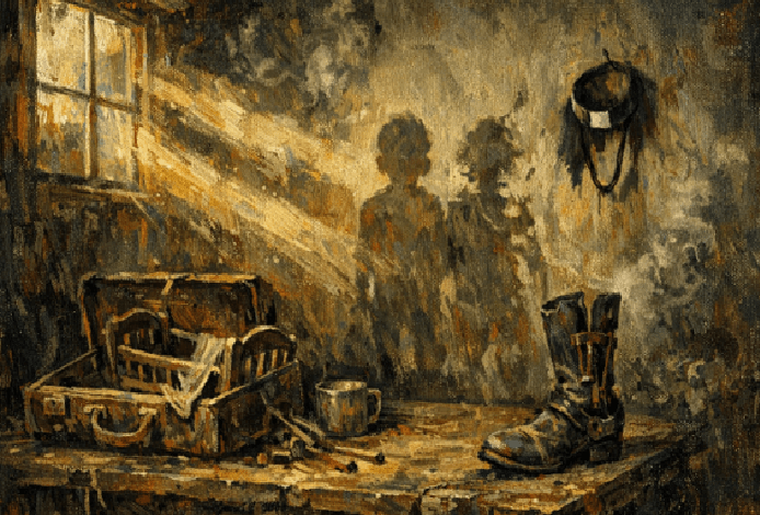 A sombra de duas crianças, apenas as sombras. Uma delas está inteira, a outra fragmentada.