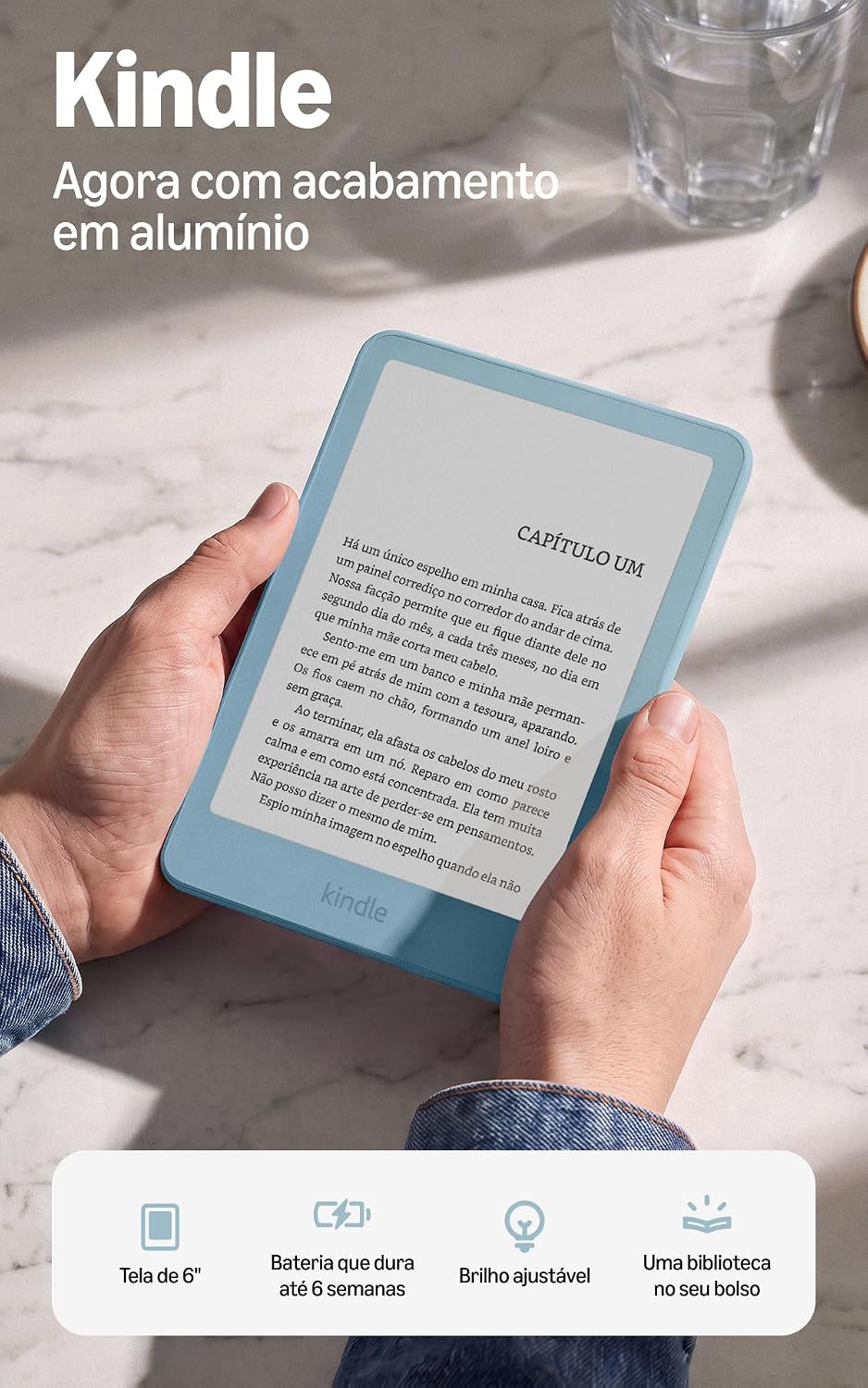 Amazon Kindle 32 GB (modelo 2026-2027) — Tela de 6" com acabamento em alumínio